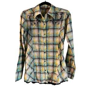 Vintage Wrangler Pearl Snap Embroidered Western Cross Check Shirt Women's Small